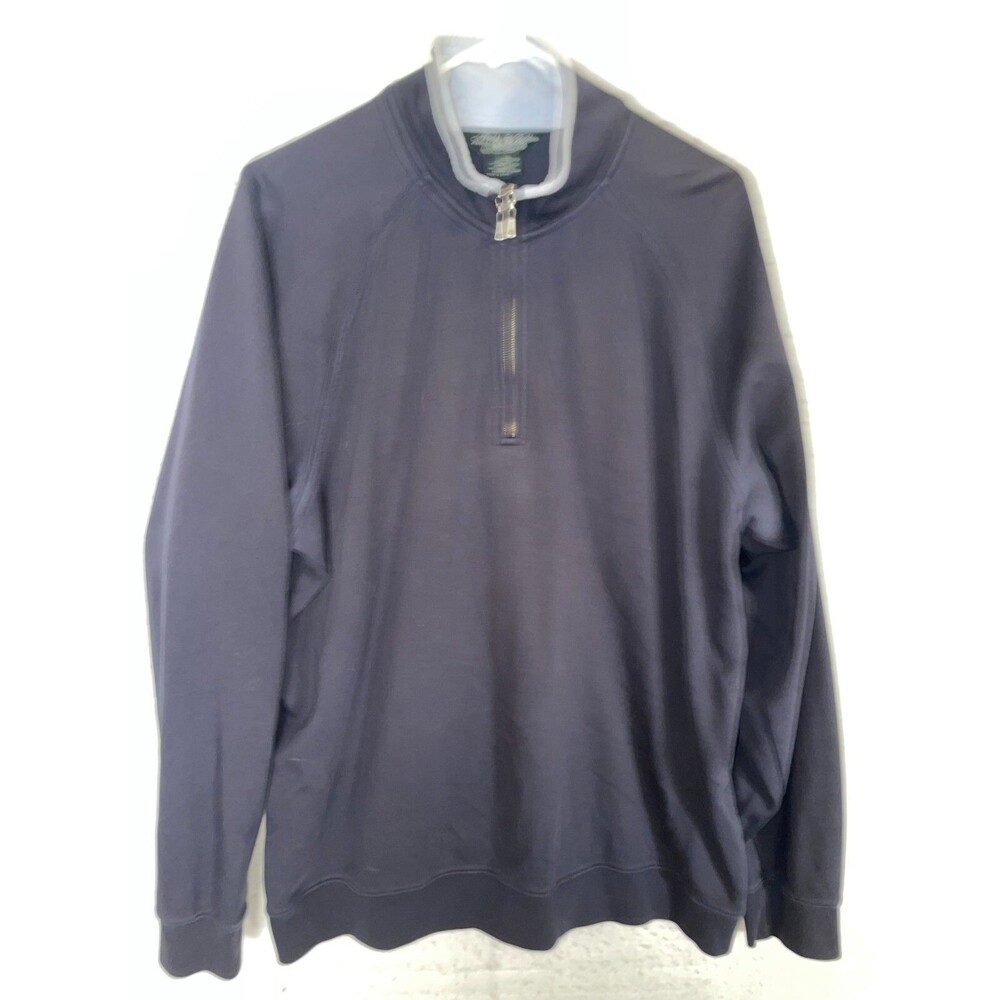 Brooks Brothers Men's Navy Blue Performance Knit 1/4 Zip Sweater Supima Cotton